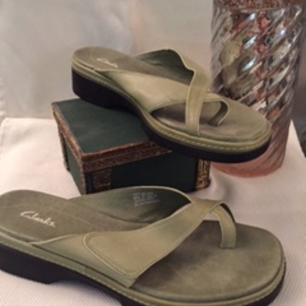 Lightly-worn Green Clarks Sandals